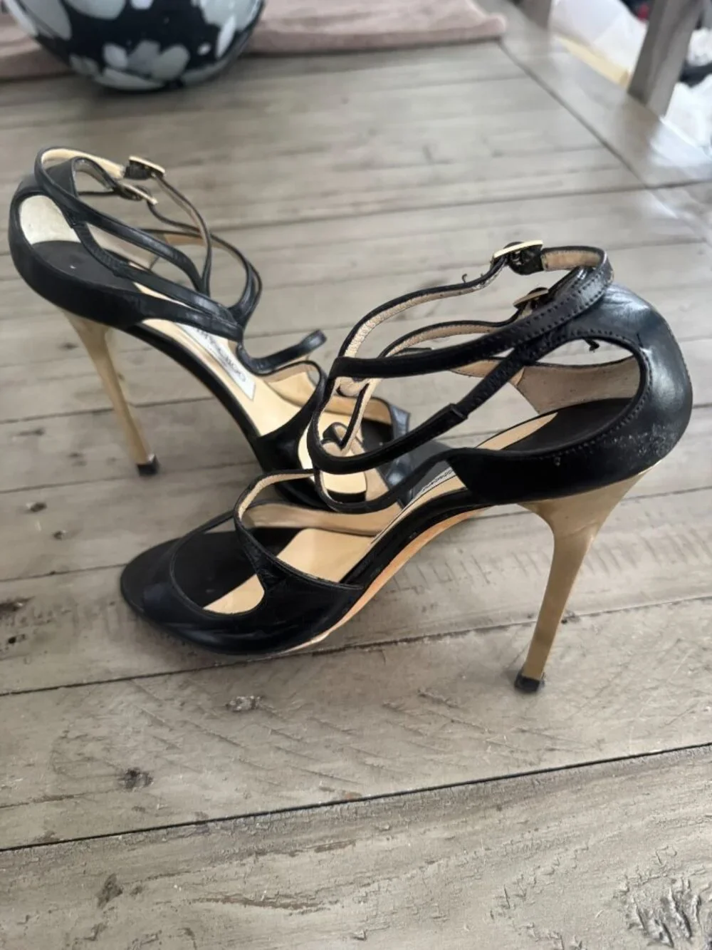 Jimmy Choo Ivette Lang Mirror Stiletto Heel Strappy Leather Pumps Black 39